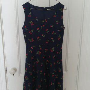 Navy cherry print dress size S